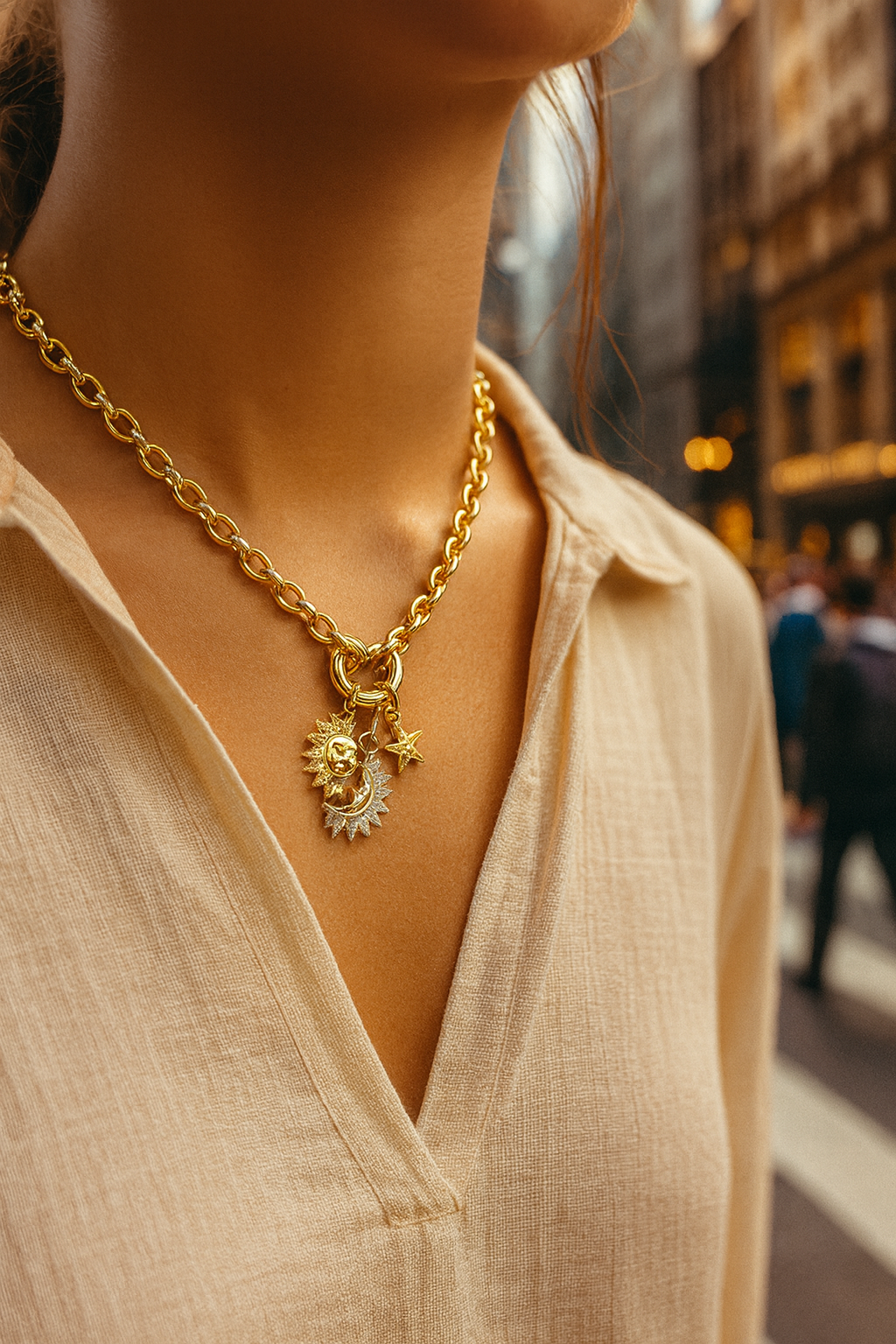 Collar sol dorado y Luna plata