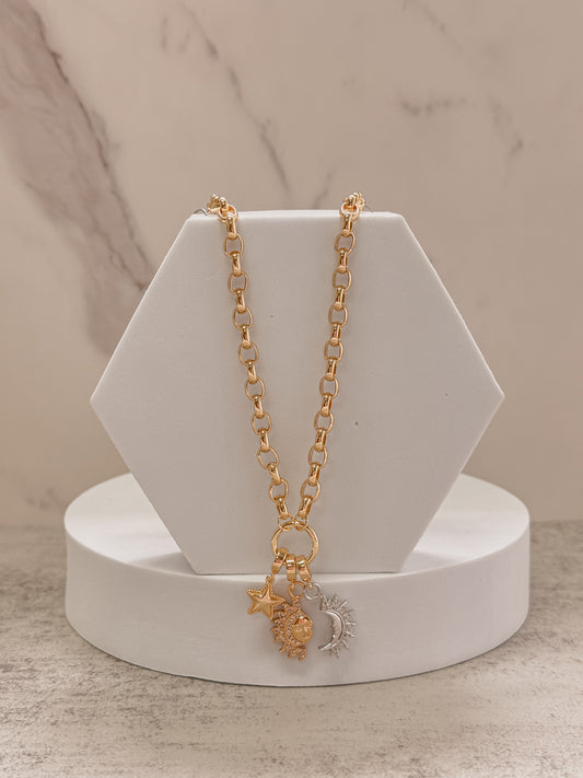 Collar sol dorado y Luna  plata